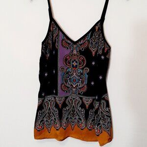 Express Paisley Camisole Tank Top; Black/Lavender/Gold; Adjustable Strap; Size S